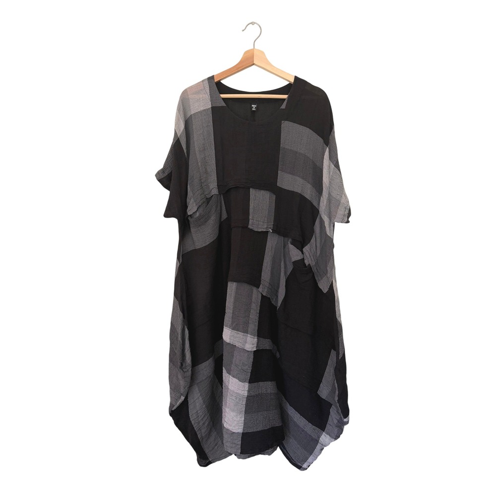 Dress To Kill Dress Womens Black Grey Plaid Lagenlook Patchwork USA Jane Mohr